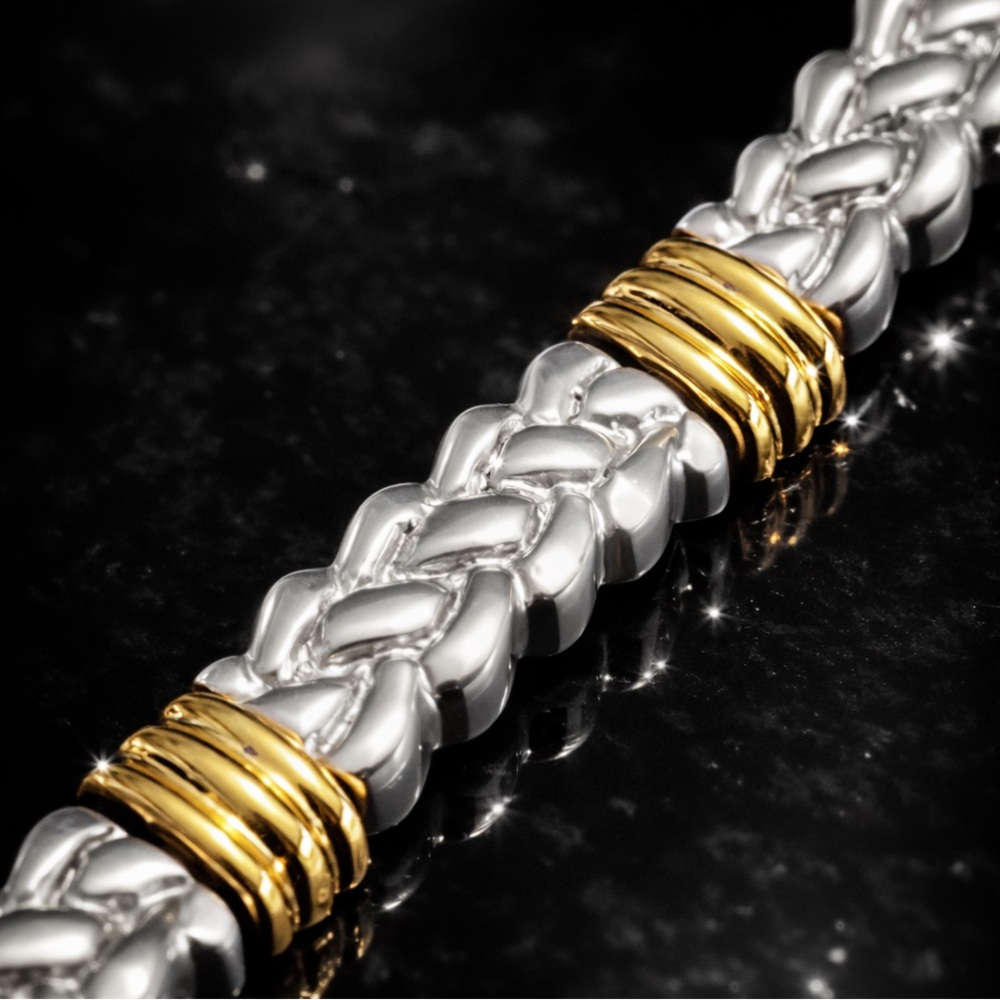 Satin Shiny polished Silver Gold ladies statement jewelry Stampato Link Bracelet